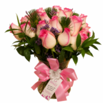 Arranjo com 24 Rosas com Tons Rosados no Vidro