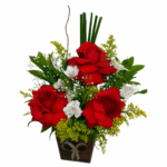 Arranjo Com 3 Rosas Vermelhas E Astromélias Brancas