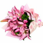 Buquê 10 Rosas Cor de Rosa e Lírio - Imagem 2