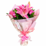 Buquê 10 Rosas Cor de Rosa e Lírio