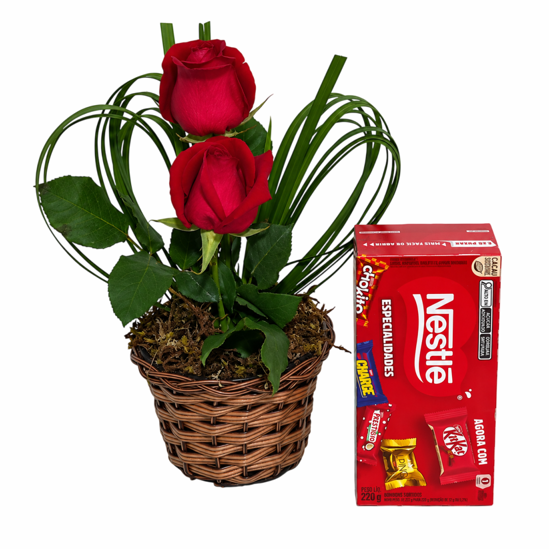 FLORICULTURA DINIZ - VASO ROSA E CHOCOLATE Encanto de Rosas e Chocolates - Imagem 1