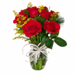Arranjo de 8 Rosas Vermelhas em Vaso Transparente